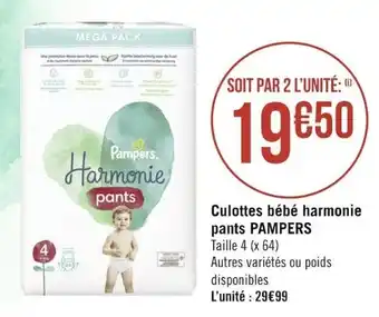 Géant Casino PAMPERS culottes bébé harmonie pants offre
