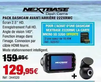 Autobacs Pack Dashcam Avant-arrière 222xrwc Nextbase offre