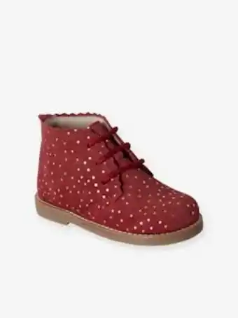 Vertbaudet Bottines lacées cuir bébé fille - bordeaux pois offre