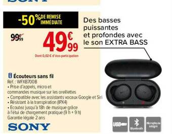 Carrefour écouteurs Sans Fil Sony offre