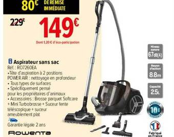 Carrefour Aspirateur Sans Sac Rowenta offre