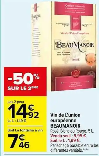 Carrefour Market Vin De L'union Européenne Beaumanoir offre