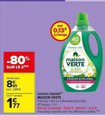 Carrefour Market Lessive Liquide Maison Verte offre