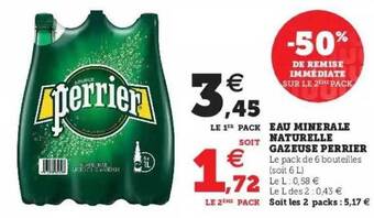 Hyper U Eau Minérale Naturelle Gazeuse Perrier offre