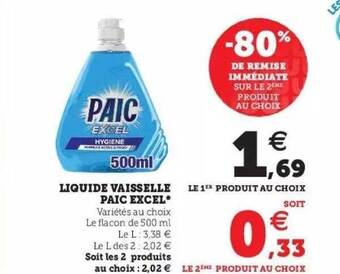Hyper U Liquide Vaisselle Paic Excel offre