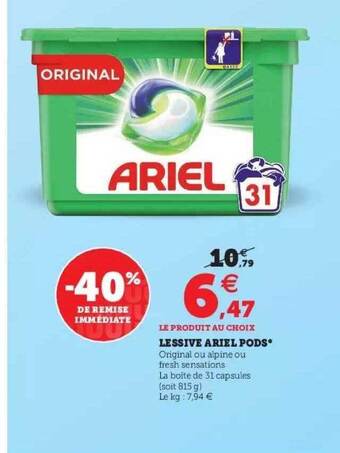 Hyper U Lessive Ariel Pods offre