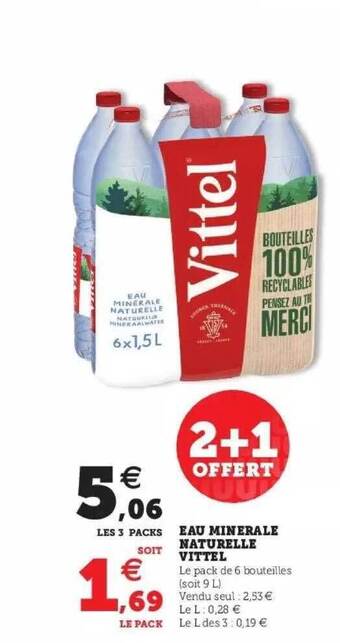 Hyper U Eau Minérale Naturelle Vittel offre