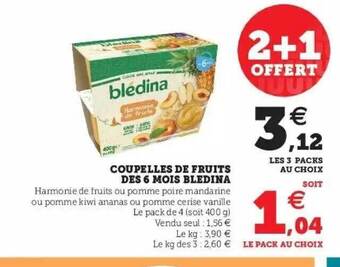Hyper U Coupelles De Fruits Dès 6 Mois Blédina offre