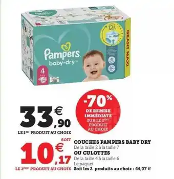 Hyper U Couches Pampers Baby Dry Ou Culottes offre