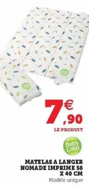 Hyper U Matelas à Langer Nomade Imprimé 58 X 40 Cm offre