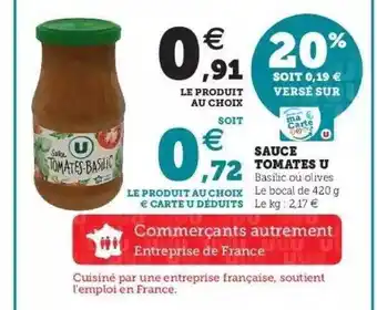 Hyper U Sauce Tomates U offre