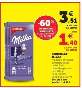 Hyper U Chocolat Milka offre