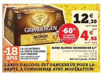 Hyper U Bière Blonde Grimbergen 6,7° offre