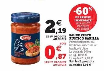 Hyper U Sauce Pesto Rustico Barilla offre