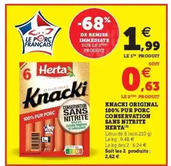 Hyper U Knacki Original 100% Pur Porc Conservation Sans Nitrite Herta offre