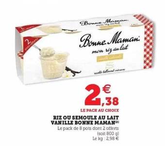 Hyper U Riz Ou Semoule Au Lait Vanille Bonne Maman offre