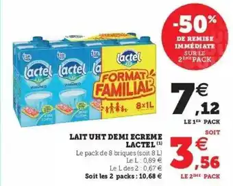 Hyper U Lait Uht Demi écrémé Lactel offre