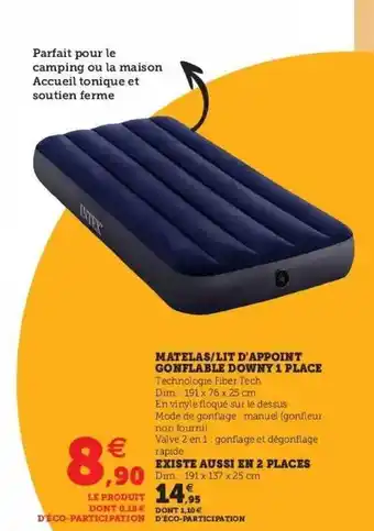 Hyper U Matelas - Lit D'appoint Gonflable Downy 1 Place - 2 Places offre
