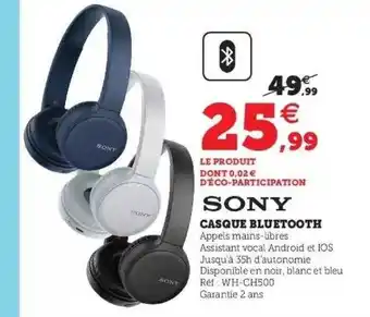 Hyper U Casque Bluetooth Sony offre