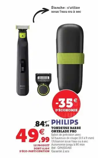 Hyper U Tondeuse Barbe Oneblade Pro Philips offre