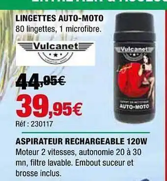 Autobacs Lingettes Auto-moto, Aspirateur Rechargeable 120w offre