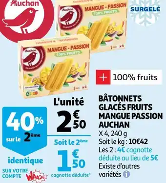 Auchan Auchan bâtonnets glacés fruits mangue passion offre