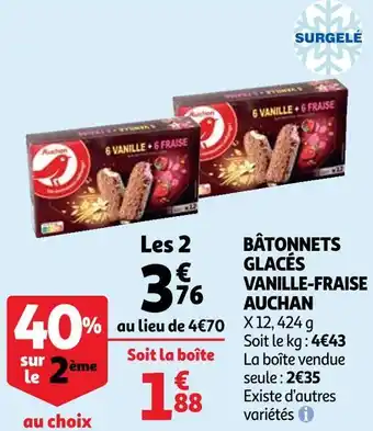 Auchan Auchan bâtonnets glacés fruits vanille-fraise offre