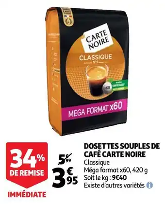 Auchan Carte noire dosettes souples de café offre