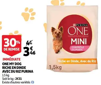 Auchan Purina one my dog riche en dinde avec du riz offre