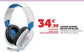 Hyper U Casque Gaming Recon 70P Blanc offre