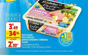 Coccimarket Pasta Salade Pâtes Fraîches, Jambon Supérieur Et Emmental Sodebo offre
