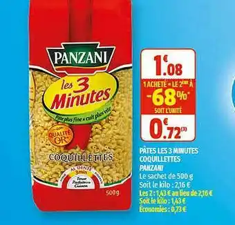 Coccinelle Express Pâtes Les 3 Minutes Coquillettes Panzani offre