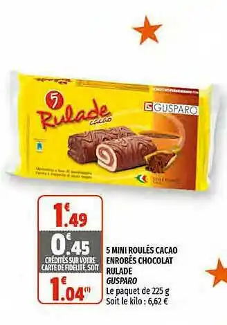 Coccinelle Supermarché 5 Mini Roulés Cacao Enrobés Chocolat Rulade Gusparo offre
