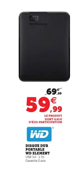 Hyper U Disque Dur Portable WD Element offre