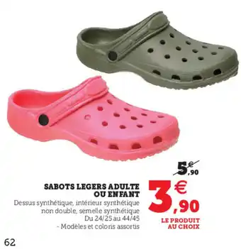 Hyper U Sabots Legers Adulte Ou Enfant offre