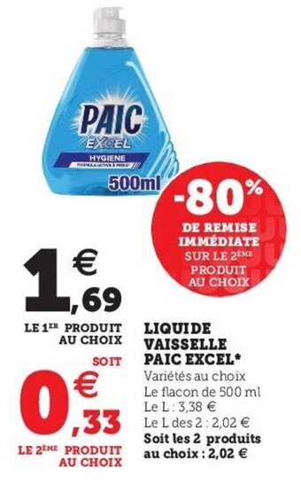 U Express PAIC EXCEL liquide vaisselle offre