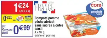 Cora x Carrefour CORA compote pomme pêche abricot sans sucres ajoutés offre