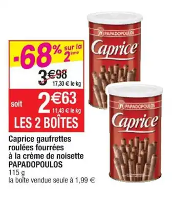 PAPADOPOULOS caprice gaufrettes roulées fourrées à la crème de noisette