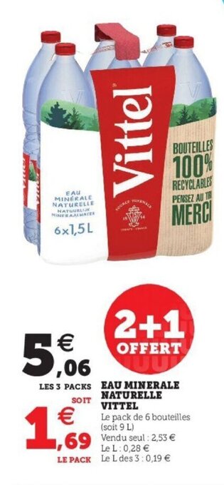 Super U Eau minerale naturelle vittel offre