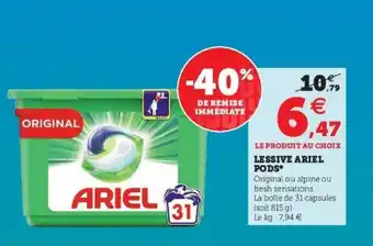 Super U Lessive ariel pods offre