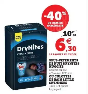 Super U Sous-vetements de nuit drynites huggies offre