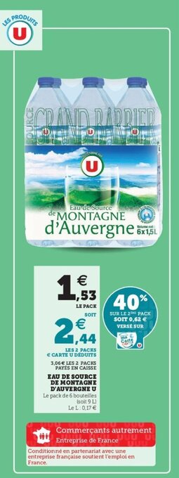 Super U Eau de source de montagne d'auvergne u offre
