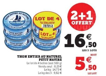 Super U Thon entier au naturel petit navire offre