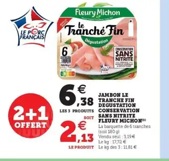 Super U Jambon Le Tranche Fin Degustation Conservation Sans Nitrite Fleury Michon offre