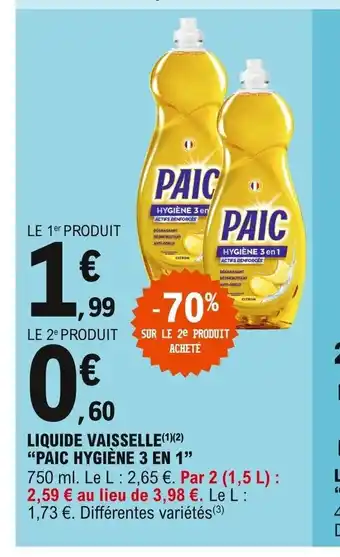E.Leclerc Paic Hygiène 3 En 1 Liquide Vaisselle offre