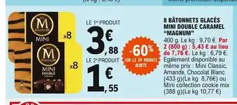 E.Leclerc Magnum 8 Bâtonnets Glacés Mini Double Caramel offre