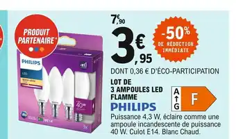 E.Leclerc Philips Lot de 3 Ampoules Led Flamme offre