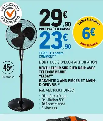 Ventilateur Sur Pied Noir Avec Télécommande Elsay