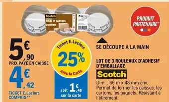 E.Leclerc Scotch Lot de 3 Rouleaux d'Adhesif d'Emballage offre