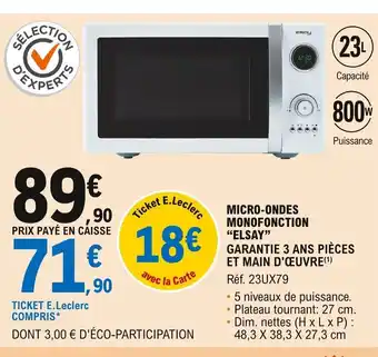 E.Leclerc Elsay Micro-Ondes Monofonction offre